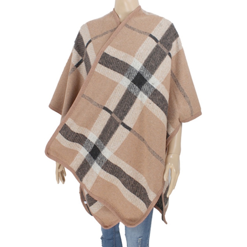 ShopEvelynne Tan Plaid Poncho